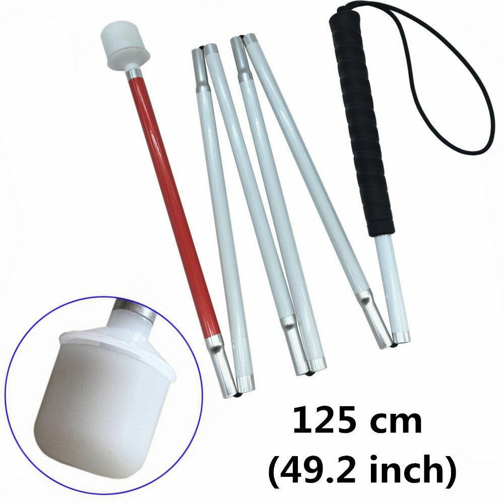 125cm-155cm Aluminum White Cane Black Rubber Handle 6 Joints Fold Walking Stick