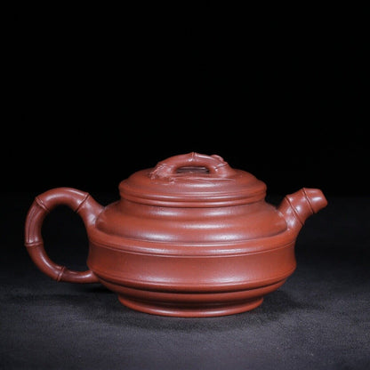 Chinese Yixing Zisha Clay Handmade Exquisite Teapot （双线竹鼓 底款：曼希陶艺）