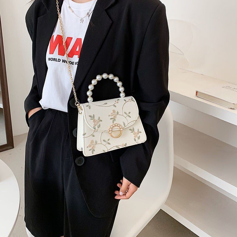 Shell Bead Bag Fashion Lace Handbag Chain Strap Shoulder Crossbody Purse Vintage