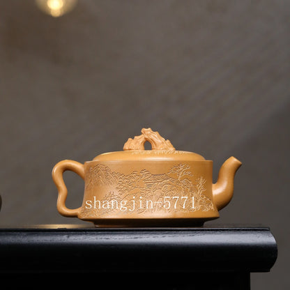 True Yixing Zisha Duan Clay Tea Pot HanWa Pot 7 Infuser Holes Carved Kungfu Pots
