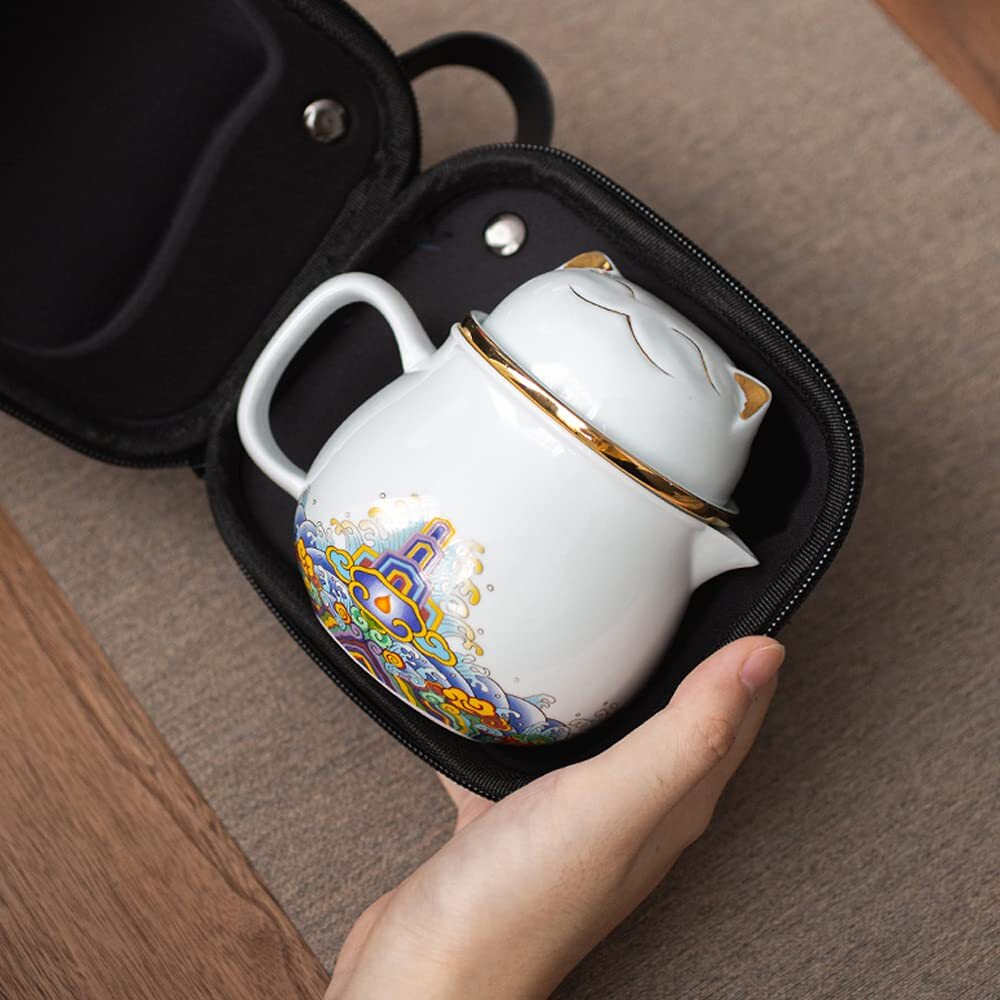 Portable Ceramic Tea Cup Set Travel Porcelain Tea Pot Cups Set With Handle Bag