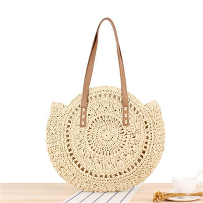 Large Capacity Round Zipper Bag Handmade Summer Beach Travel Holiday Women Bags