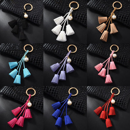 Women Leather Tassel Key Chain Charm Purse Key Fob Ring Handbag Pendant Ornament
