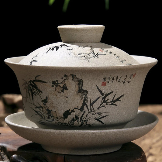 Chinese Kung Fu Teapot Pottery Clay Tea Cup Classical Gaiwan Handmade Tea Set