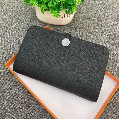 Genuine Leather Long Wallet Buckle Purse Collect Card Holder Cowhide Clutch Bag
