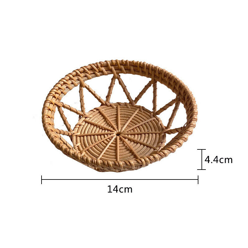 Handwoven Bread Basket Rattan Wicker Storage Tray Tea Drinks Snack Holder NEW