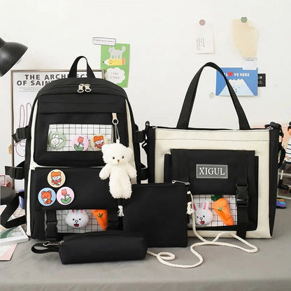 5pcs Sets Children's School Backpack Women's Bagpack Laptop Bag Students Totes