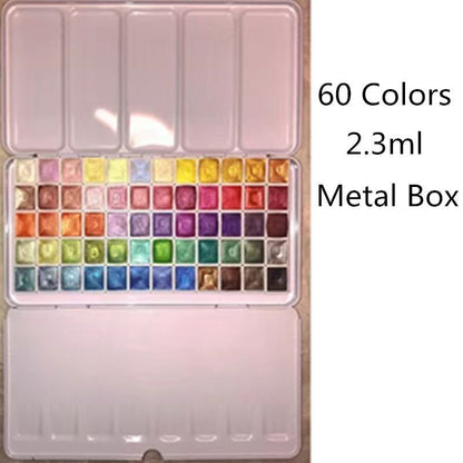 Watercolor Paints 2.3ml 60 Colors Panchromatic Preadolescent Glitter Set Tin Box