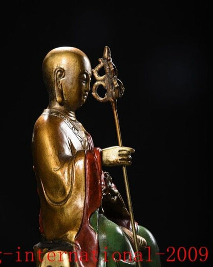 Tibet Buddhism bronze gilt painted tangseng Ksitigarbha jizo Monk Buddha statue