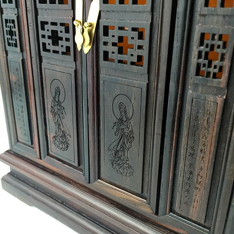 Rosewood Guan Yin Buddhist Altar Shrine God Zen Portable Home Design