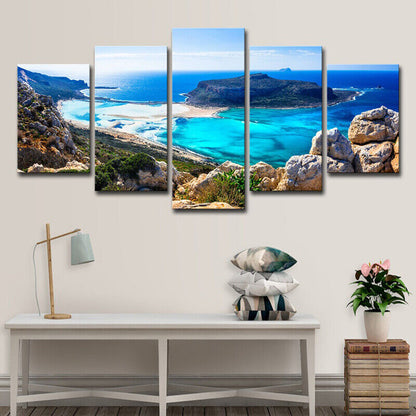 Blue Ocean Island Sea Beach Rocks Canvas Prints Painting Wall Art Home Decor 5P