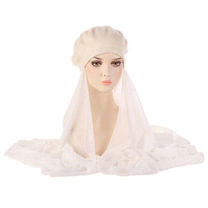 Women's Beret Hat Chiffon Scarf Instant Hijab Shawls Wrap Headsacrf Bandana Caps