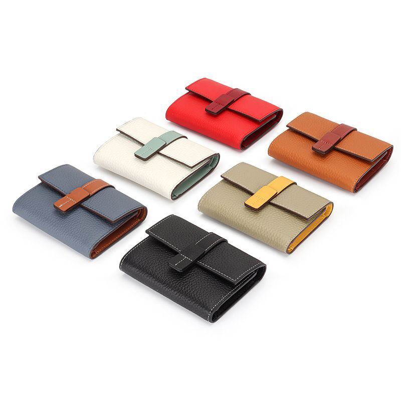 Coin Purse Short Wallets Trifold Money Bag Flap Snap Cowhide Card Holder Clutch