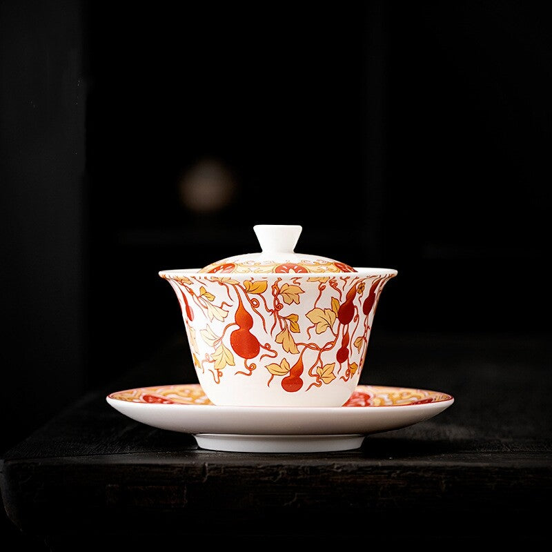 Porcelain Gaiwan Tureen Ceramic Sancai Bowl Chinese Tea Brewer 160ml Saucer Lid