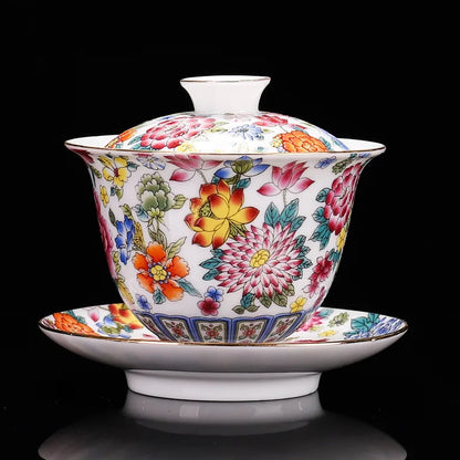 200ML Chinese Porcelain Gaiwan Color Enamel Cover Bowl Handmade Tea Teaware