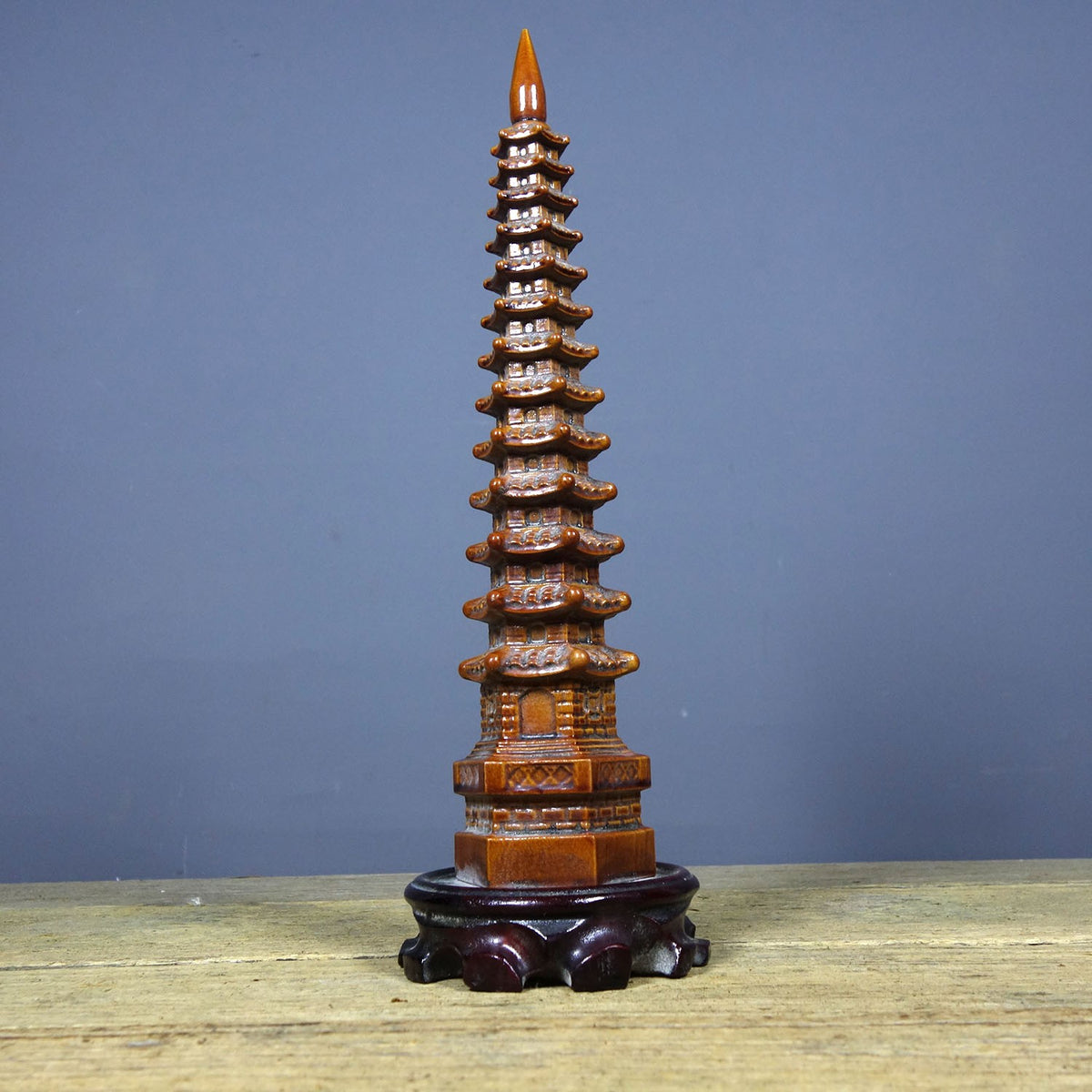 Vintage Rosewood Wenchang Pagoda, Hand-Carved, Red Sandalwood Base, 28cm