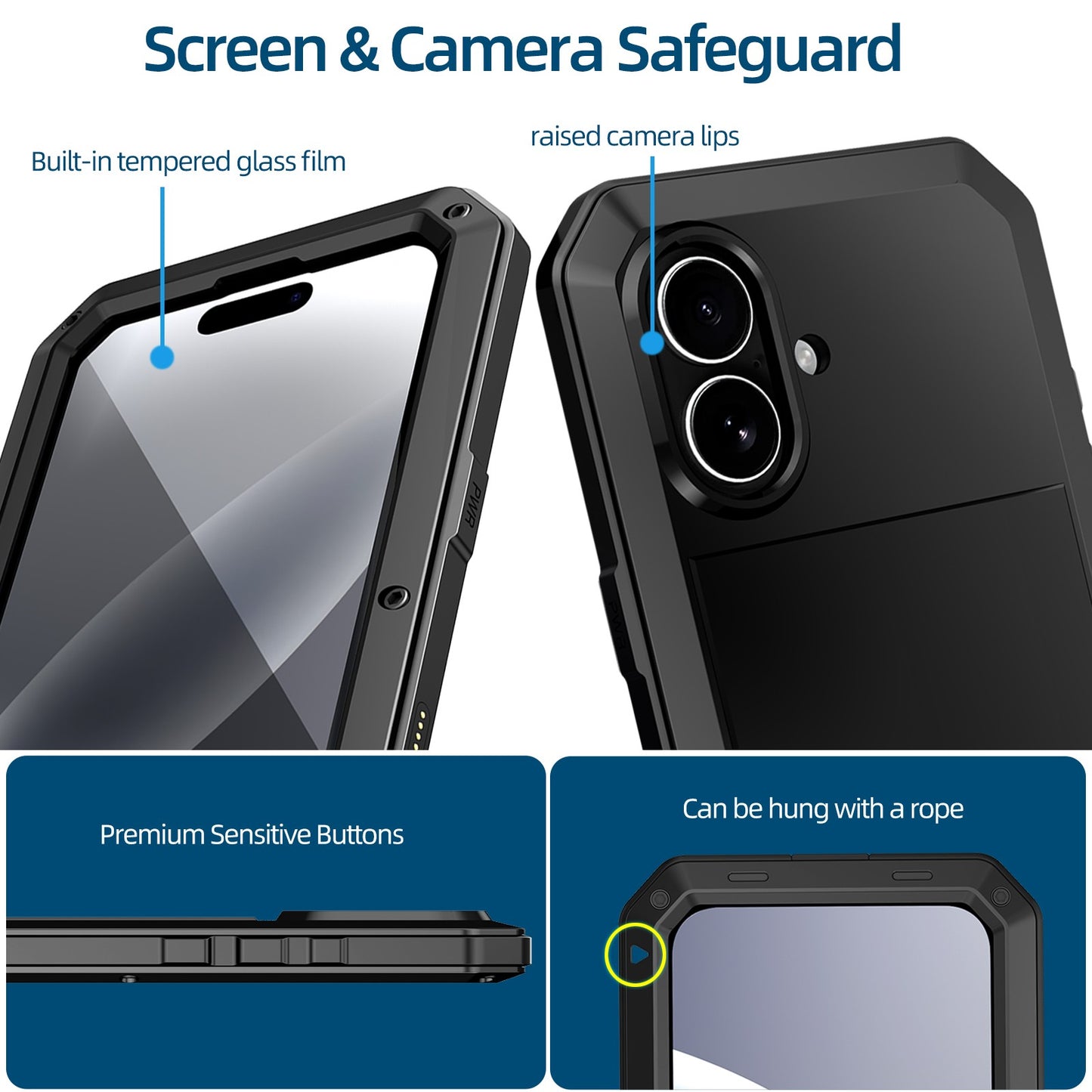 For iPhone 17 Pro Max Air Metal Case, Heavy Duty Shockproof Tough Rugged Case