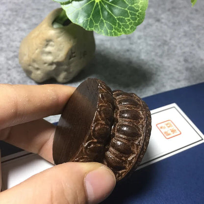 1.8" Natural Wood Hand Carving Lotus Pedestal Buddha Statue Incense Burner Base