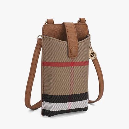 Synthetic Leather Phone Bag Plaid Messenger Small Shoulder Pouch Crossbody Purse