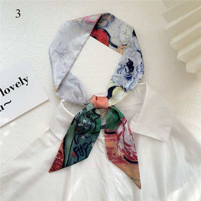 Long Skinny Silk Scarf Narrow Neckerchief Headband Handle Bag Band 105*6cm 1PCS