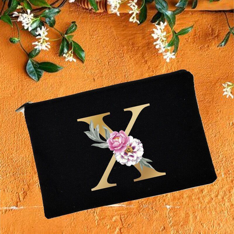 Makeup Bag Floral Alphabet Print Cosmetic Case Bridal Party Pouch Purse 14*22 CM