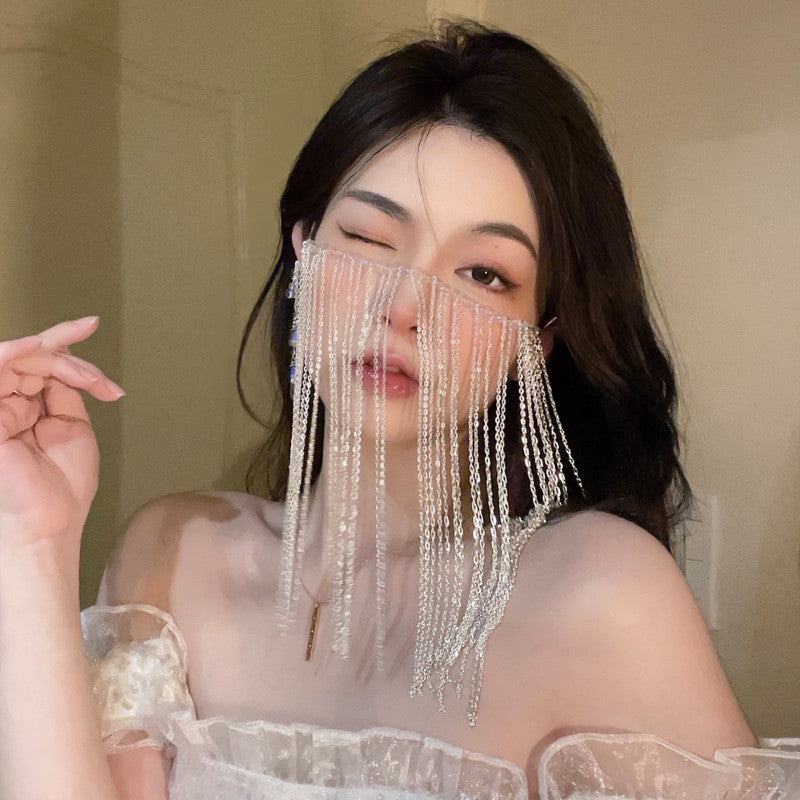 Retro Bride Hanfu Face Curtain Tassel Metal Chain Veil Ear Hook Accessory Fairy