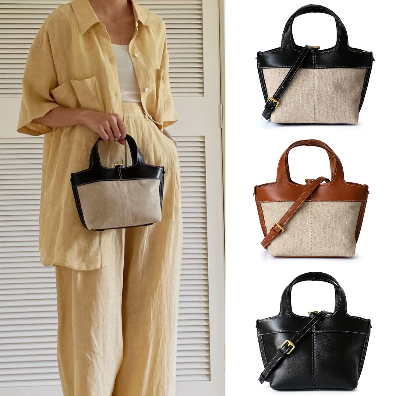 Small Mini Leather Canvas Tote Purse Shoulder Bag Tote Clutch Crossbody Handbag