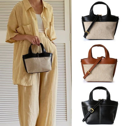 Small Mini Leather Canvas Tote Purse Shoulder Bag Tote Clutch Crossbody Handbag