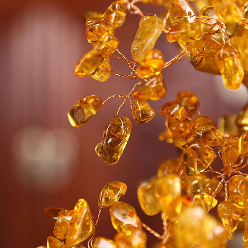 Yellow Crystal Stones Feng Shui Fortune Money Tree  Wealth Luck Decoration--