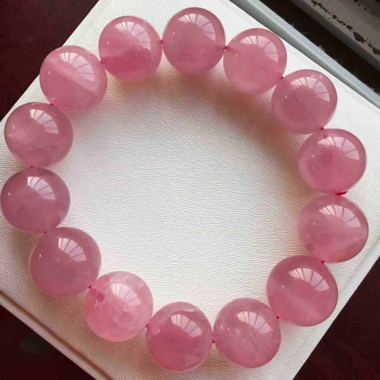 Natural Madagascar Rose Quartz Crystal Stretch Beads Bracelet 15-14mm AAA