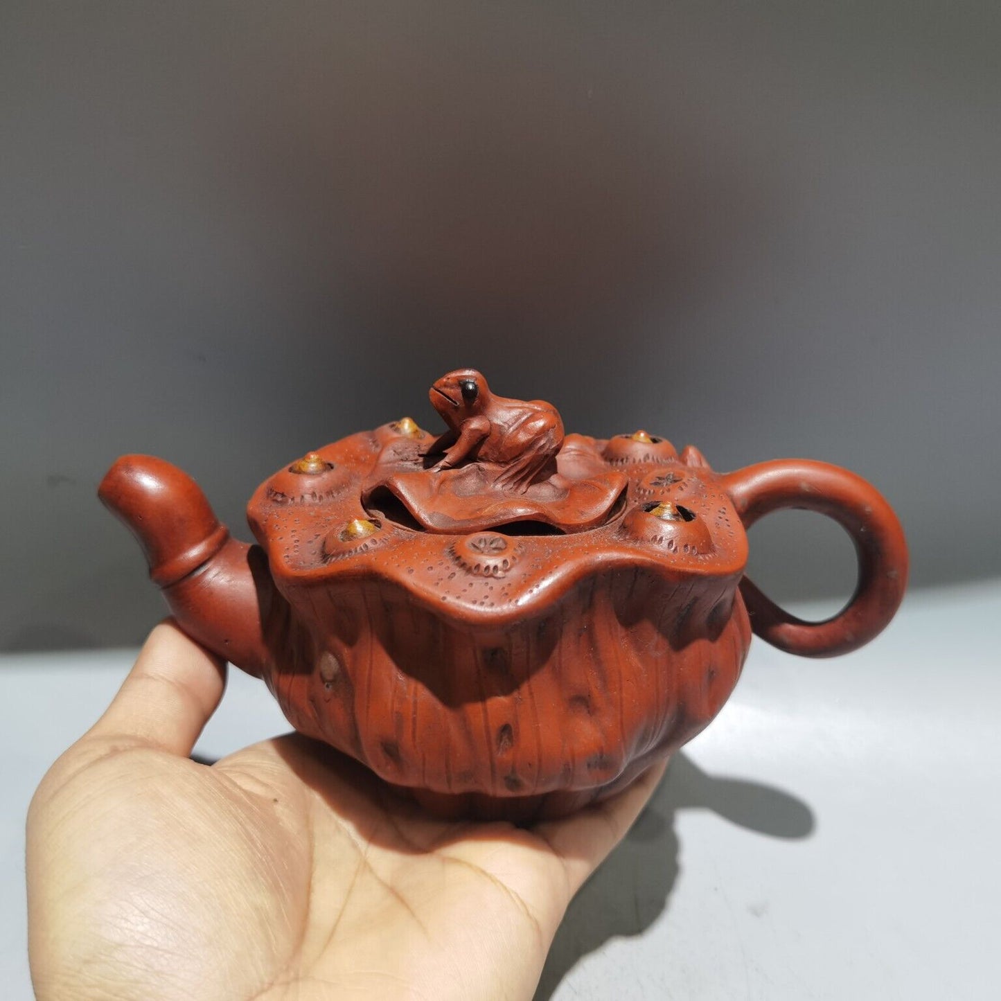 Vintage Chinese Yixing Purple Clay Teapot Zisha Ceramic Nice Frog Lotus Teaware