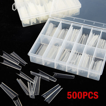 500pcs/Bag XXL Extra Long Coffin Nail Tips Half Cover Press Clear Fake Nail-ca