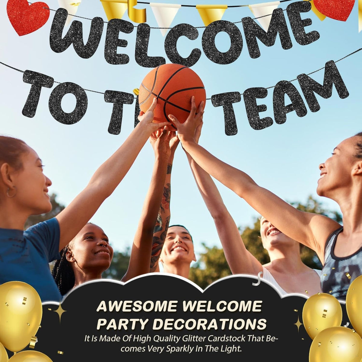 Pre Strung Welcome to the Team Banner with Two Heart Signs, NO DIY, Glitter Welc