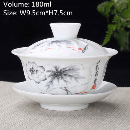 Chinese Tea Brewer Gaiwan Small Porcelain Tureen Sancai Cup Bowl With Saucer Lid