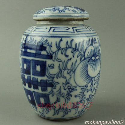 3.9" Old China Handwork Blue and White Porcelain Vase Double Happiness