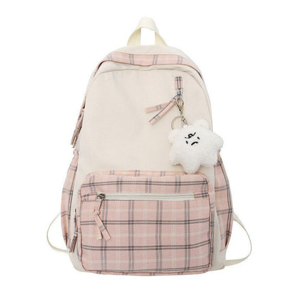 Plaid Backpack Small School Bag Shoulder Backpack Purse 28*12*39 CM Strap 44 CM
