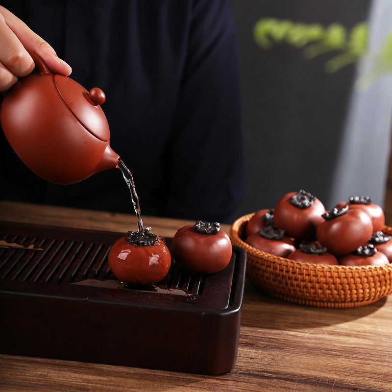 1pc Purple Clay Persimmon Shaped Tea Pet Ornament Boutique Tea Set Tea Pet