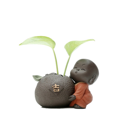 Chinese Yixing Zisha Purple Clay Tea Pet Monk Vase Ornament Handmade Artware