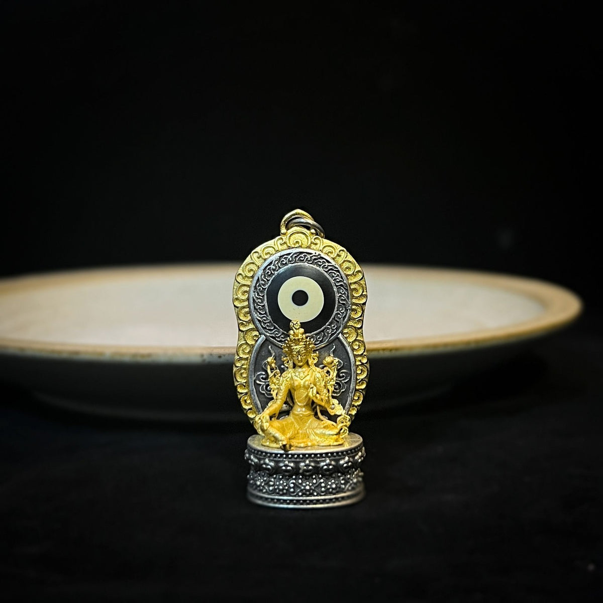 Tibetan Plated Silver One Eye Tara Dzi Pendant Brass Handmade Amulet Unisex