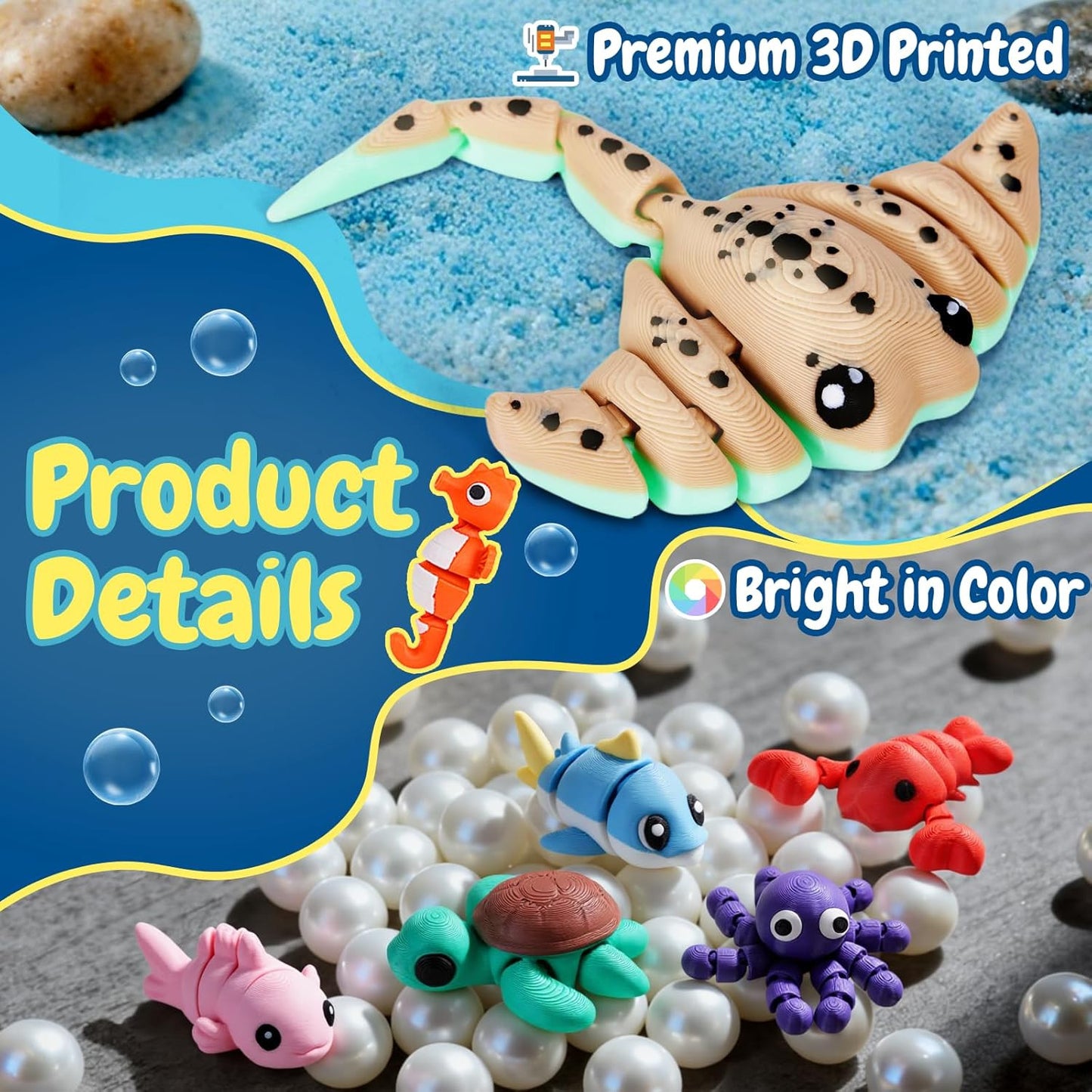 3D Printed Sea Animal Toys - 24Pcs Ocean Animals Figurines Toys for Kids - Flexi