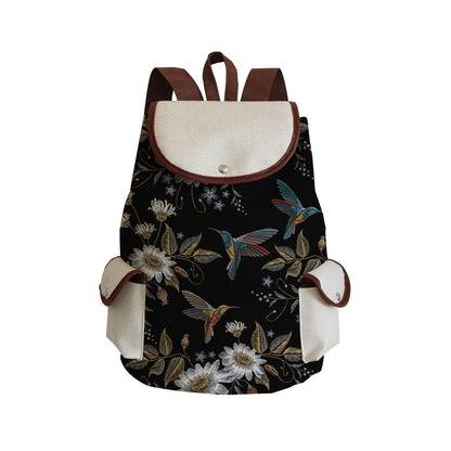 Vintage Drawstring Backpacks Large Practical Portable Linen Shoulders Bags 1 PC