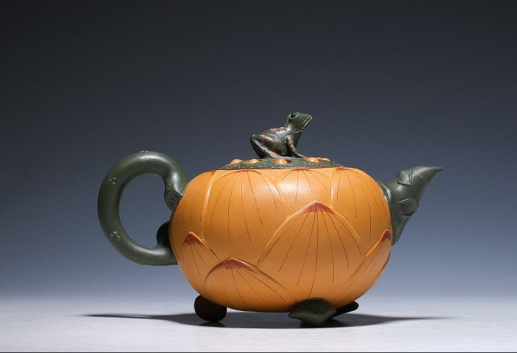 Chinese Zisha Purple Clay Teapot Frog Lotus Style Handmade Collection Home Decor