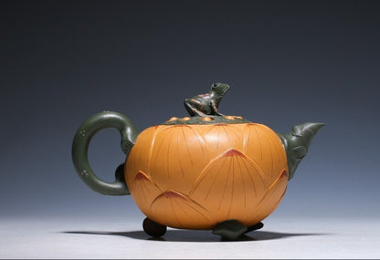 Chinese Zisha Purple Clay Teapot Frog Lotus Style Handmade Collection Home Decor