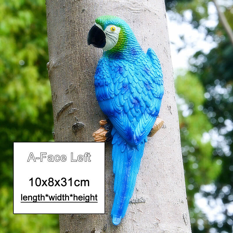 Resin Parrot Statue Wall Mounted Outdoor Garden Tree Decoration Animal Sculpture-