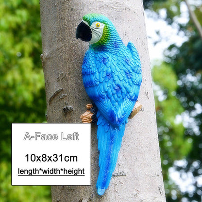 Resin Parrot Statue Wall Mounted Outdoor Garden Tree Decoration Animal Sculpture-