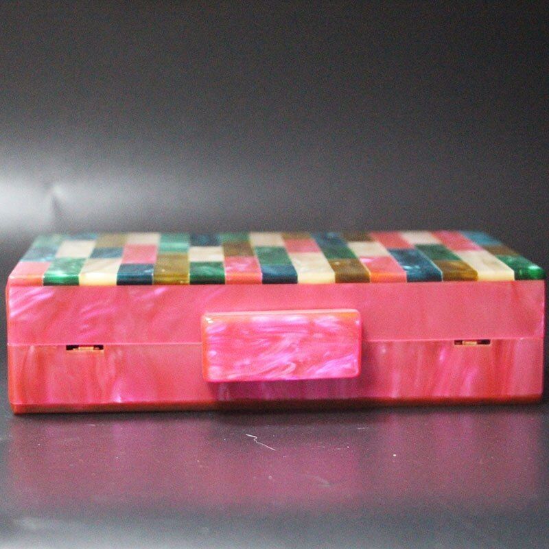 Rose Red Handmade Acrylic Clutch Glitter Bag Resin Chain Handbags 18*11*4.5 CM