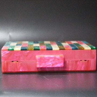 Rose Red Handmade Acrylic Clutch Glitter Bag Resin Chain Handbags 18*11*4.5 CM