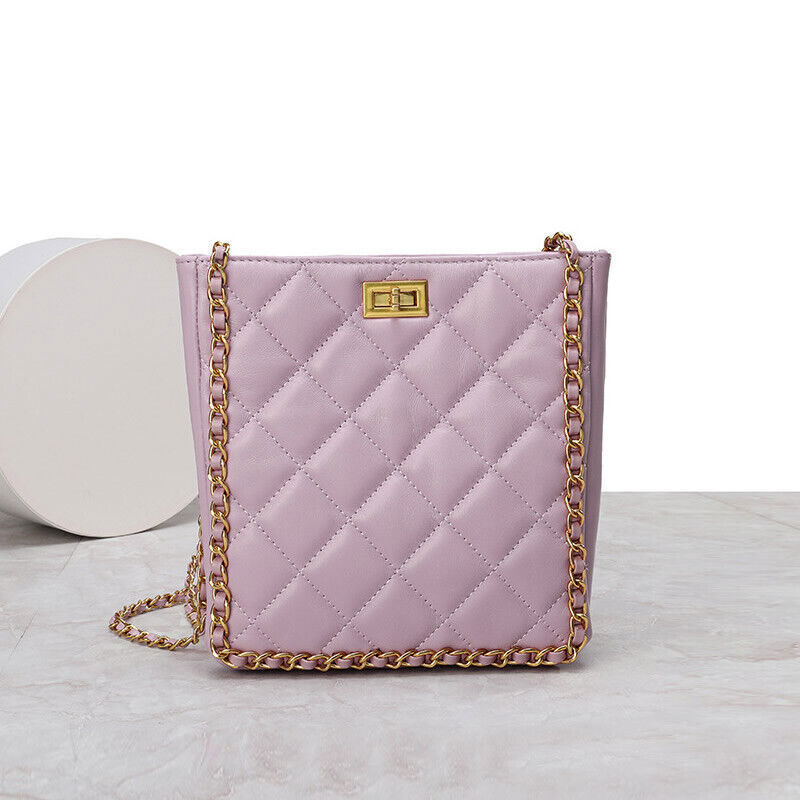Small Quilted Sheepskin Leather Shoulder Bag Tote Chain Strap Handbag Fashion