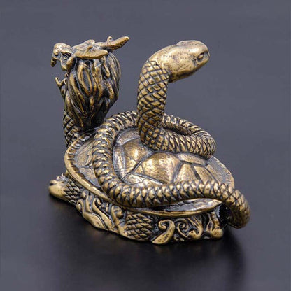 Pure Copper Mythical Beast Dragon Turtle Snake Statue Vintage Animal Figurines