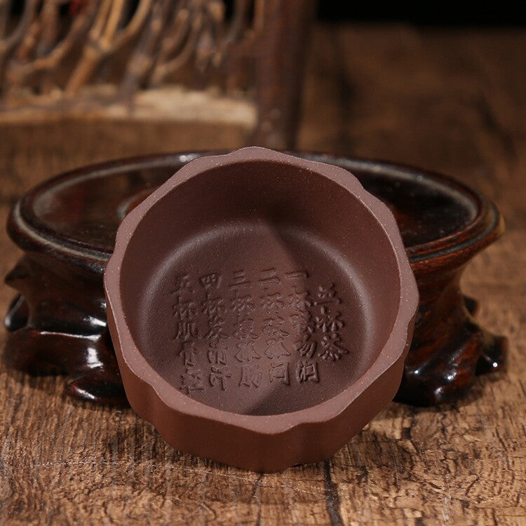 One Tea Cup Handmade Chinese Character Carved Real Yixing Zisha Purple Clay 50ml